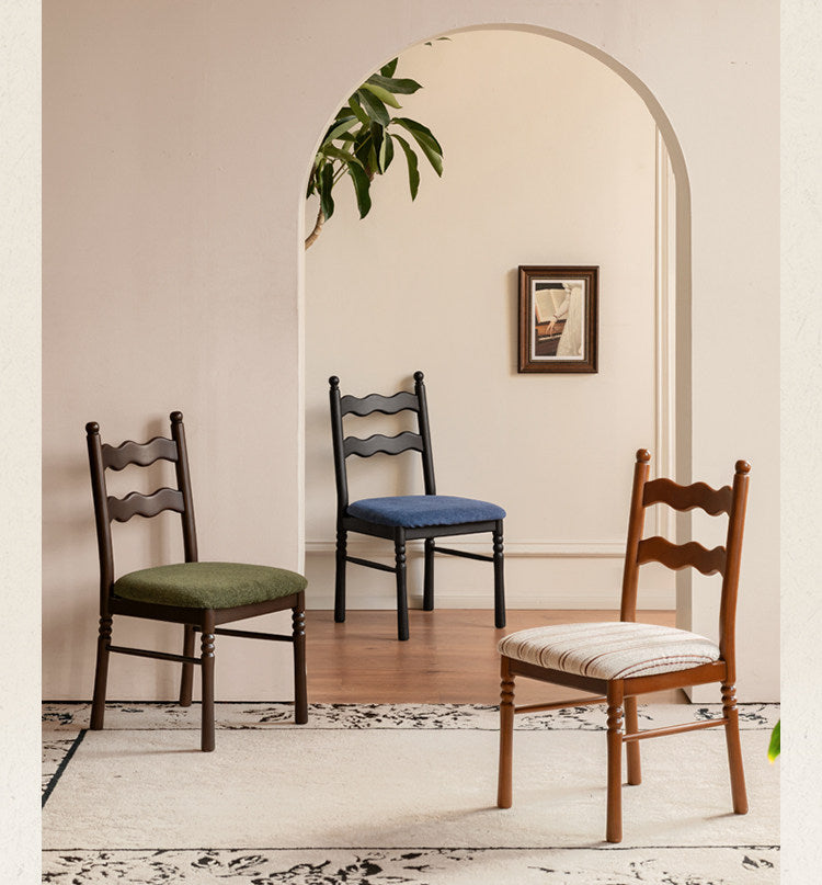 4 pcs-Beech, Ash Solid Wood French Retro Chair with Removable Washable Cushion