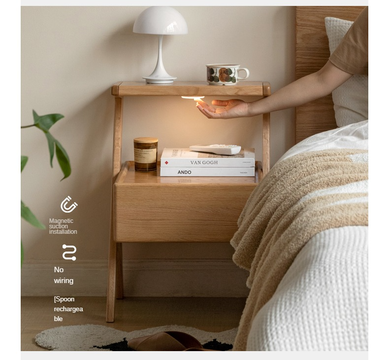 Oak Solid Wood Nightstand Rack Integrated Light)