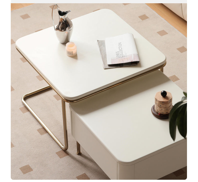 Poplar Solid Wood Combination Telescopic Coffee Table Cream Wind