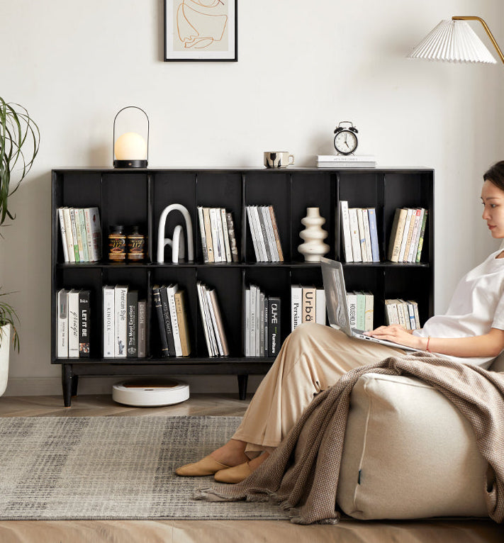Oak, Ash Solid Wood Black Modern Bookcase