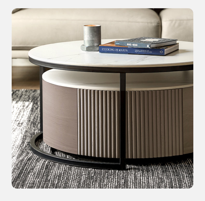 Oak Solid Wood French Light Luxury Rock Plate Coffee Table