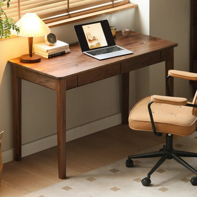 Black Walnut Solid Wood Desk With Drawers