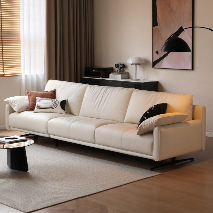 Leather Straight White Italian Sofa.