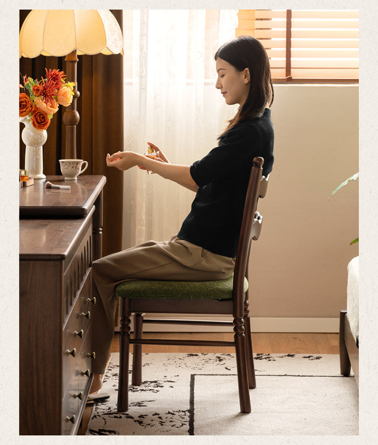 4 pcs-Beech, Ash Solid Wood French Retro Chair with Removable Washable Cushion