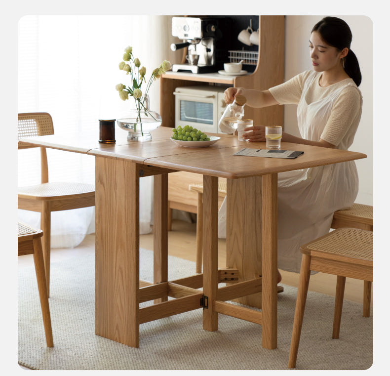 Oak Solid Wood Folding Table, Retractable Dining Table