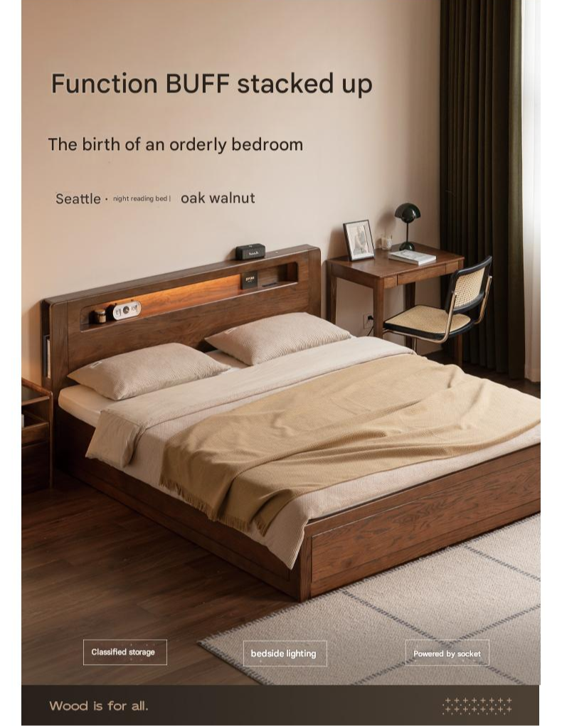 Oak Solid Wood Luminous Storage Box Bed