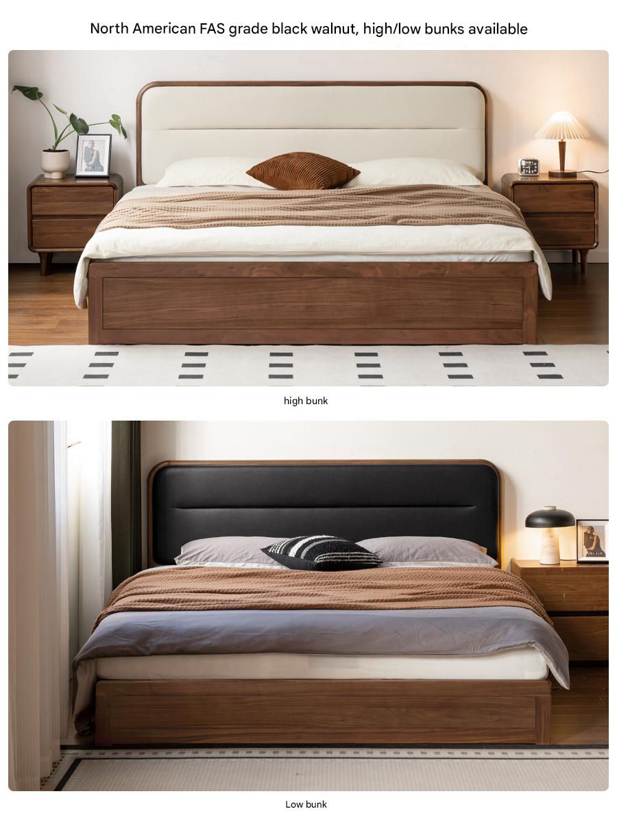 Black walnut solid wood storage box bed technology cloth soft back