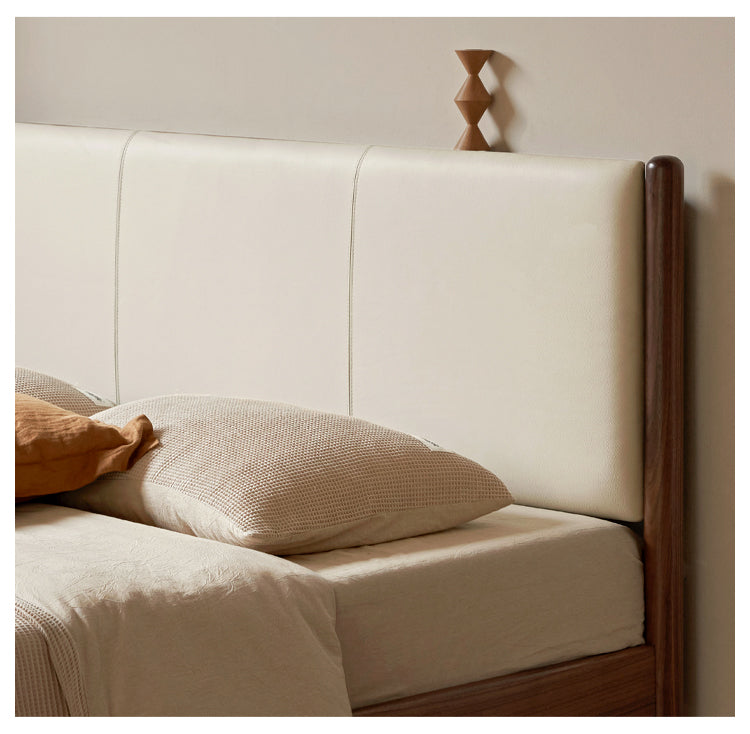 Oak,Black Walnut Solid Wood Top-Grain Cowhide Leather Bed
