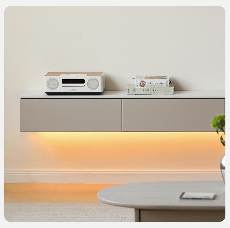 Poplar Solid Wood Wall-Mounted Suspended Splicing TV Cabinet.