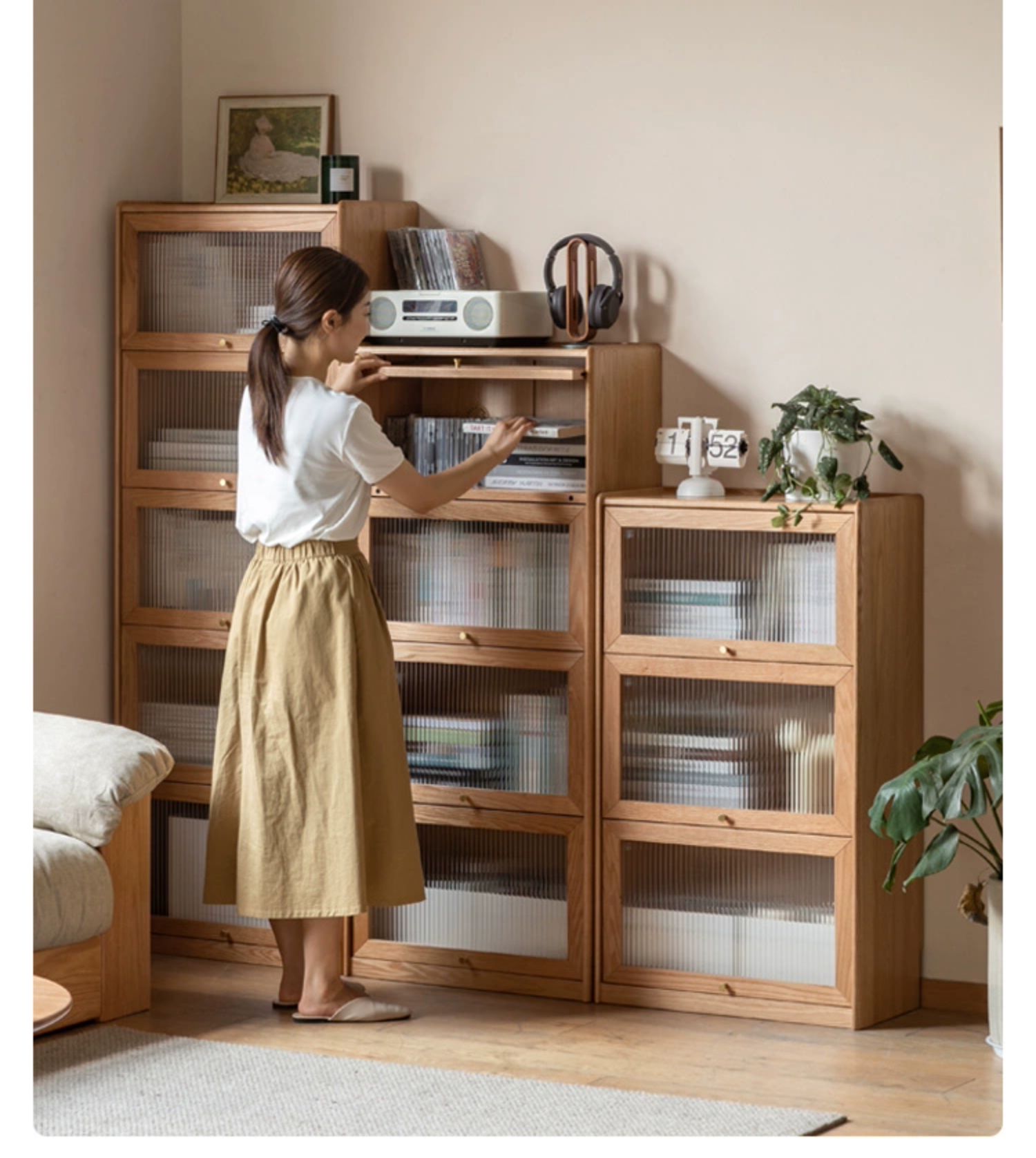 Oak Solid Wood Flipped Door Side Cabinet Free Combination