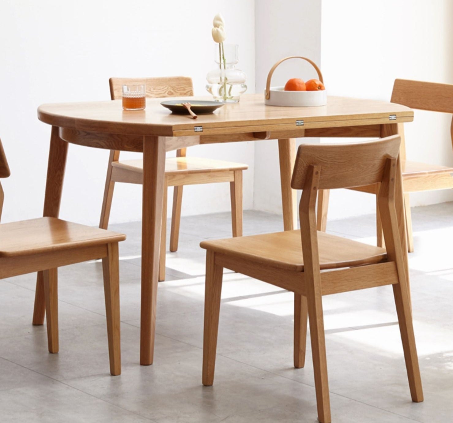 Oak solid wood folding dining table small apartment"