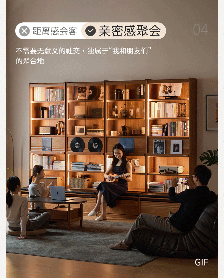 Cherry Solid Wood Bookcase with Wall Integration and Floor Storage Cabinet