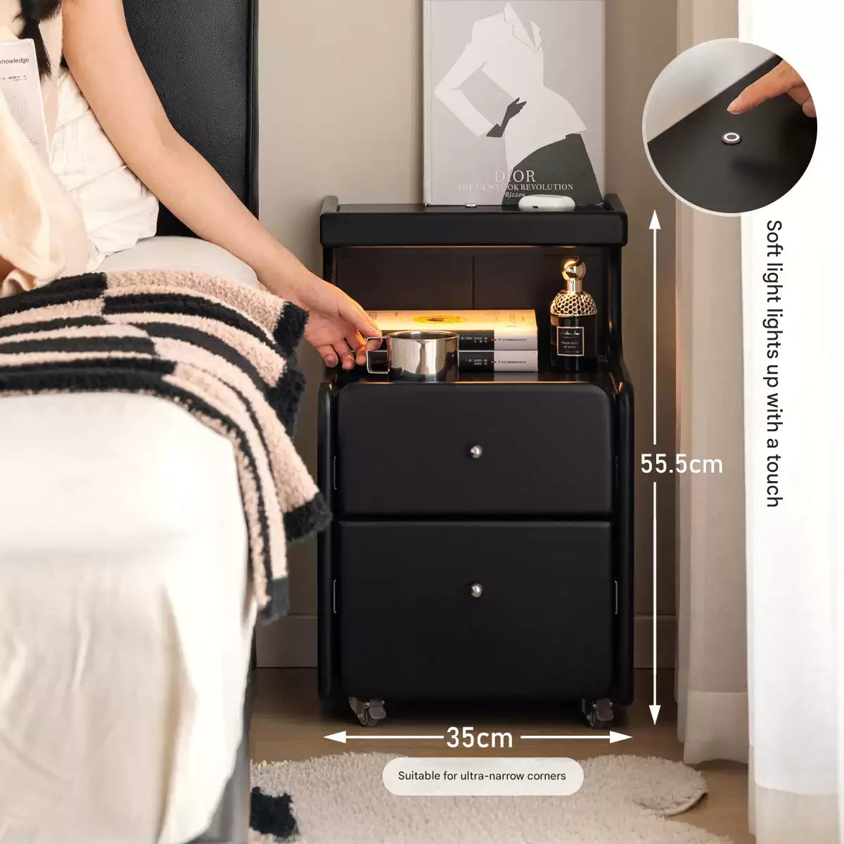 Solid RubberWood Multi Functional Nightstand.