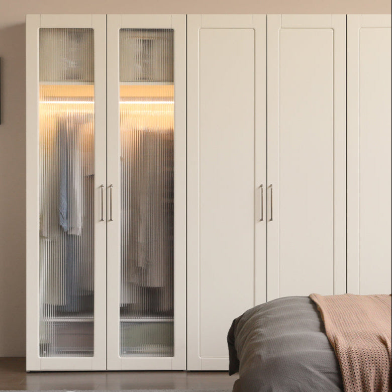 Poplar Solid Wood Modern Lighted Locker White Cream Style Wardrobe.