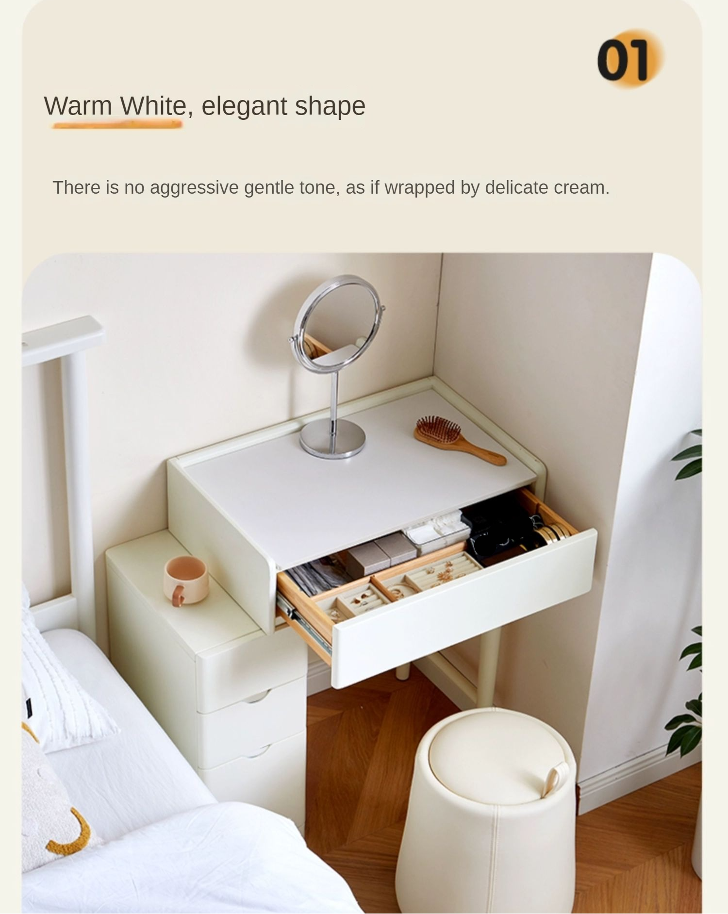 Pine Solid Wood Vanity Table Cream Style.