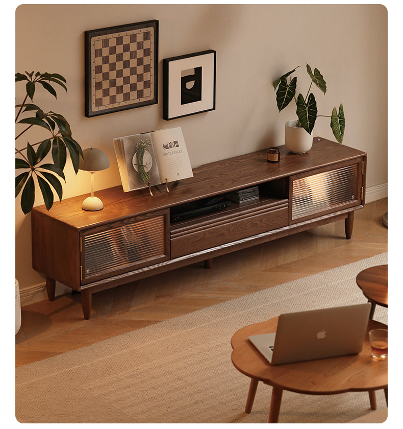 Ash Solid Wood Modern Floor TV Cabinet.