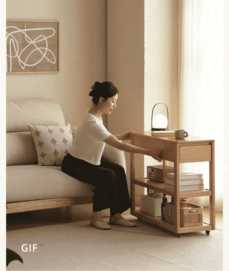 Solid Rubberwood Movable Sideboard