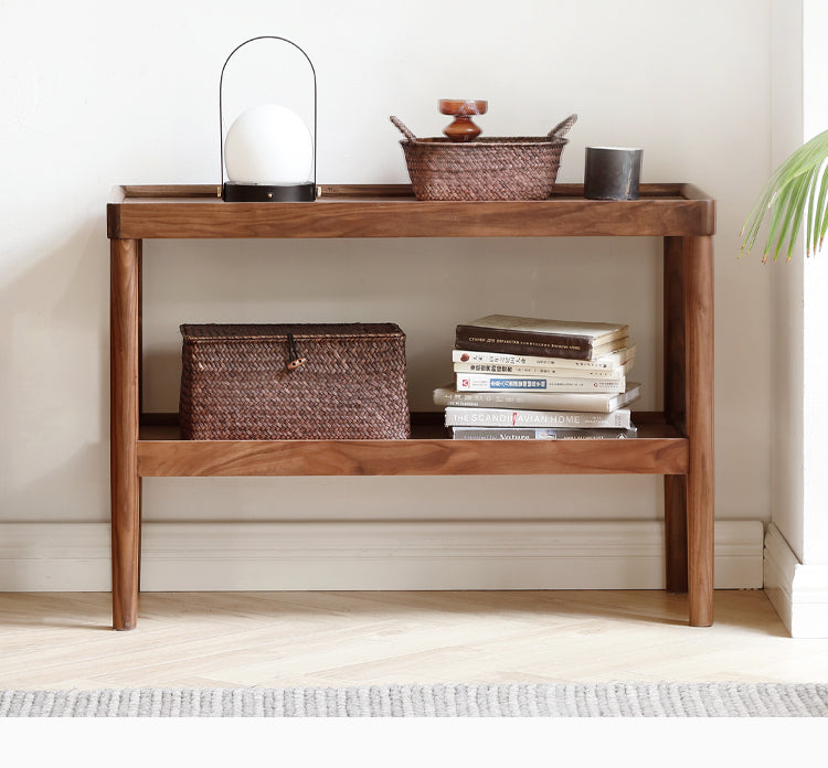 Black Walnut Solid Wood Side Table, Double Layer Storage Shelf
