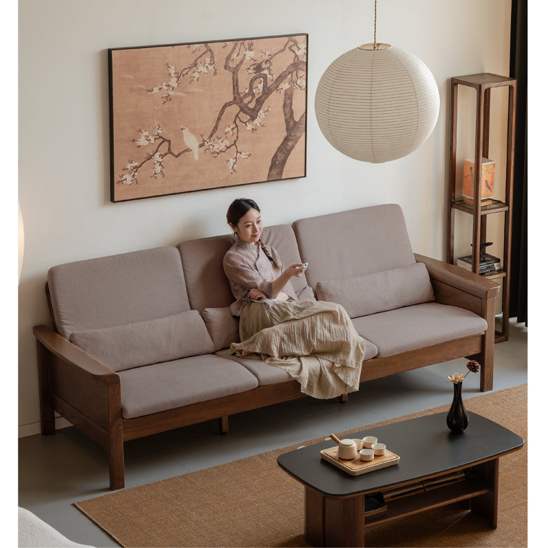 Ash Walnut Colored Straight Fabric Sofa.