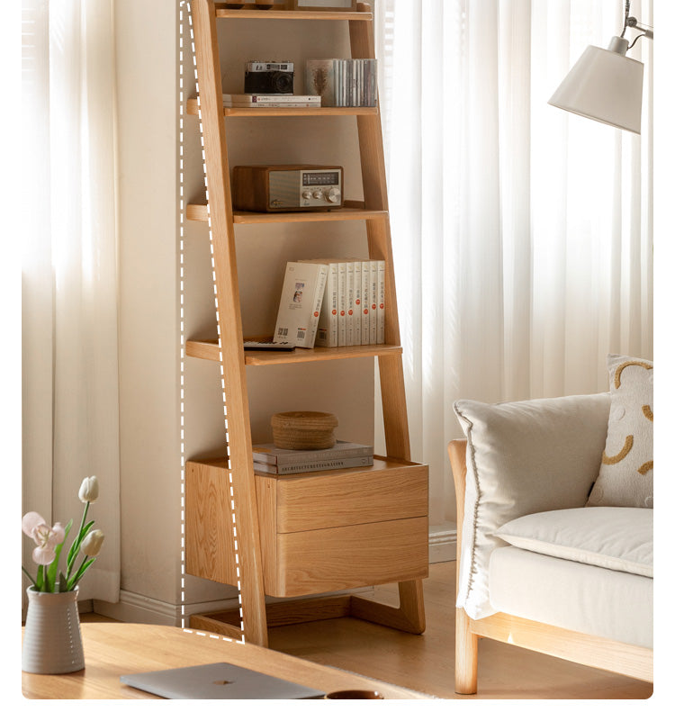 Oak Solid Wood Side Cabinet, Trapezoidal Storage Rack