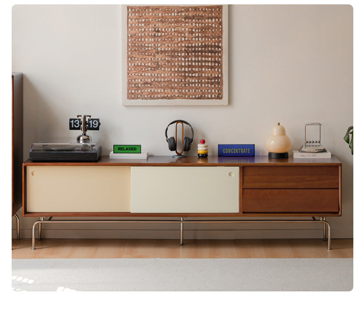 Poplar Solid Wood Large Capacity Floor TV Cabinet