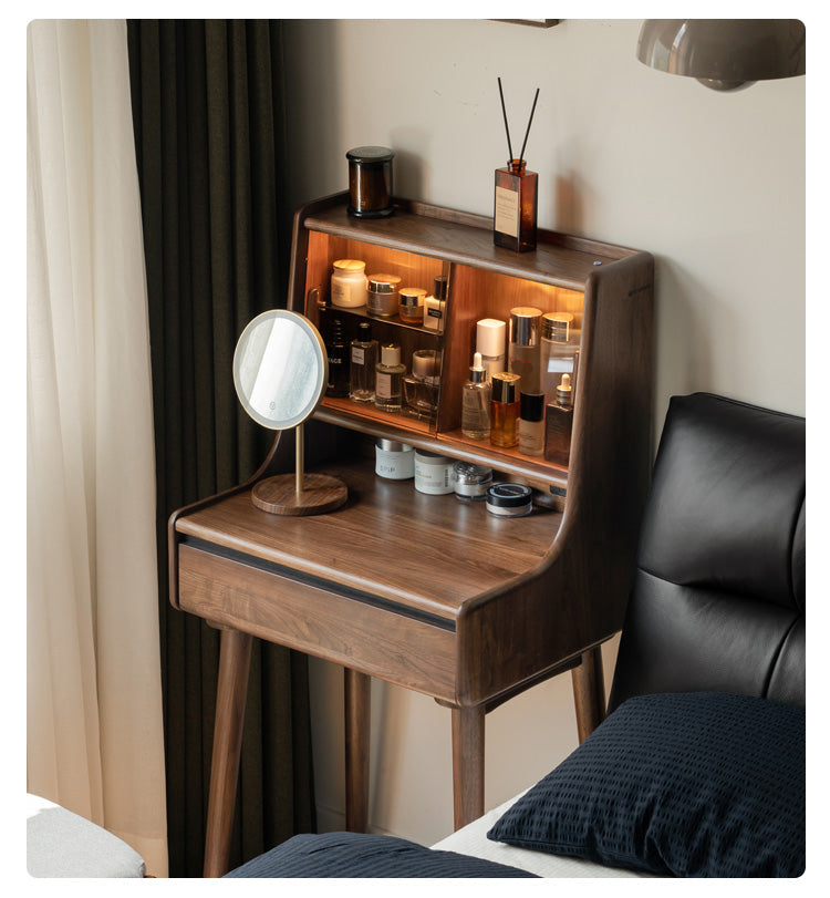 Black Walnut, Sandalwood Solid Wood Lighted Dressing Table.