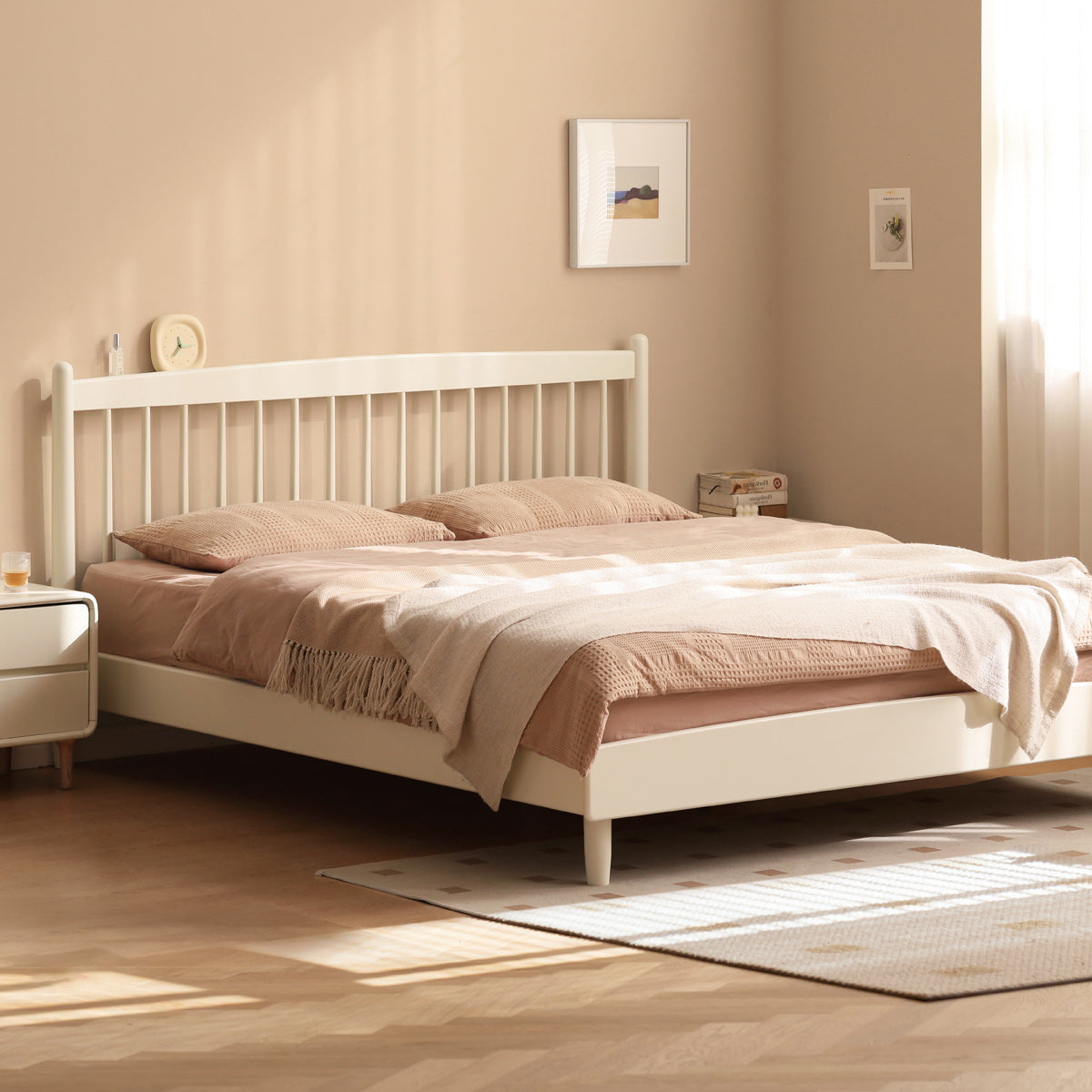 Poplar Solid Wood Cream Style Bed.