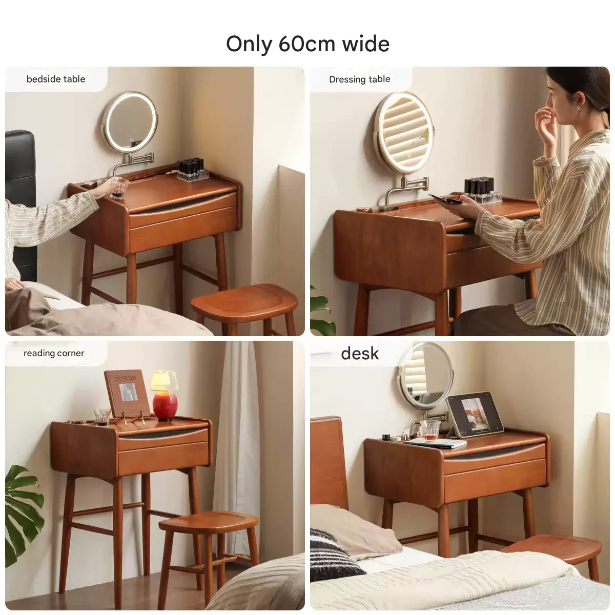 Poplar Solid Wood Multi Functional Retro Dressing Table.