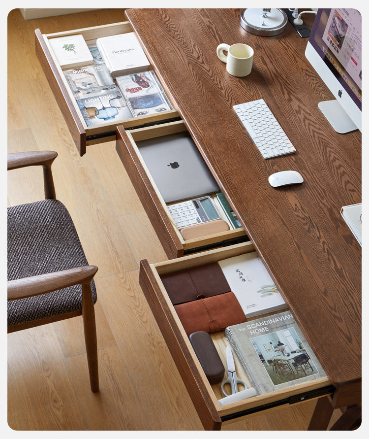 Black Walnut, Oak Solid Wood Italian Light Luxury Office Desk