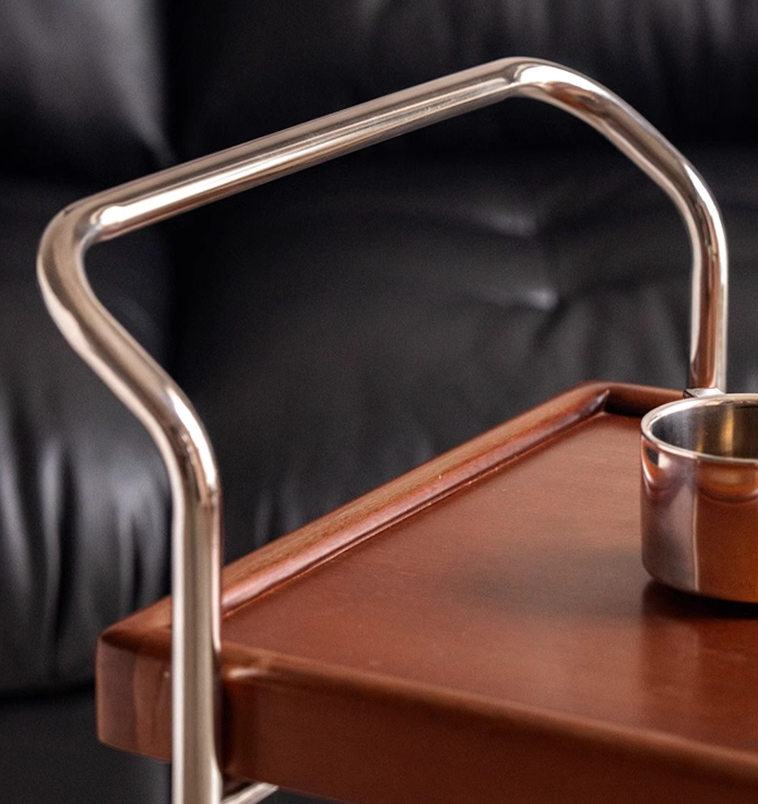 Oak, Poplar Solid Wood Antique Style Double Layer Mobile Side Table