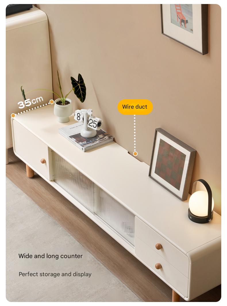 Solid Rubberwood White Floor TV Cabinet.