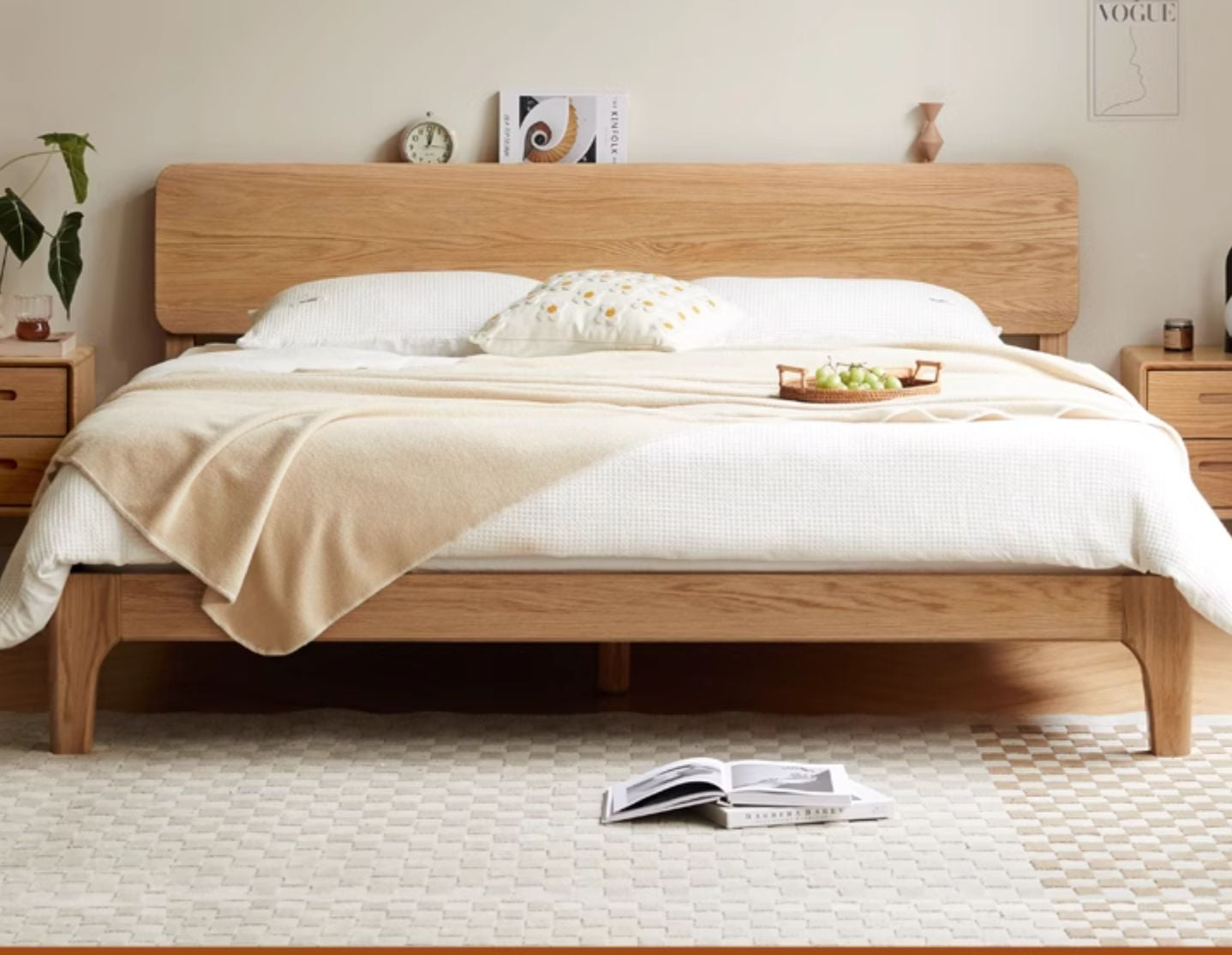 Oak Solid Wood,Rubber Wood Bed Modern Nordic