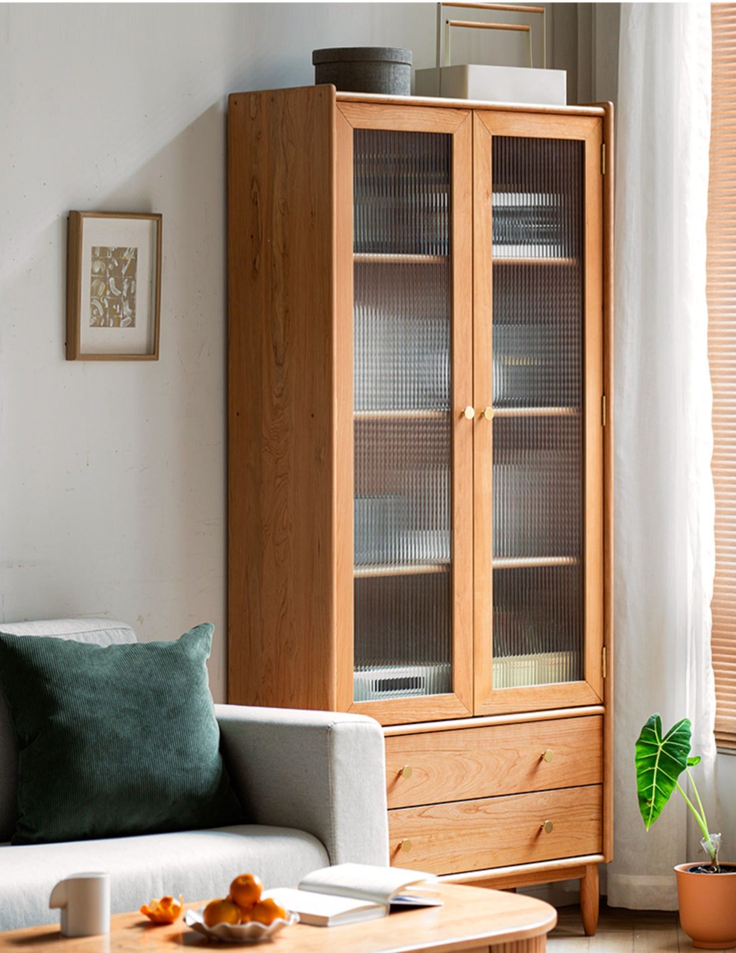 Cherry Solid Wood Bookcase Nordic Modern Cabinet Office Bookshelf