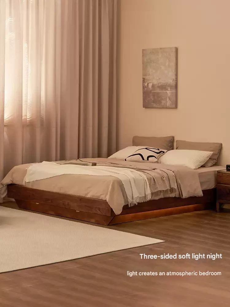 Black walnut solid wood platform bed, headboard-free box bed