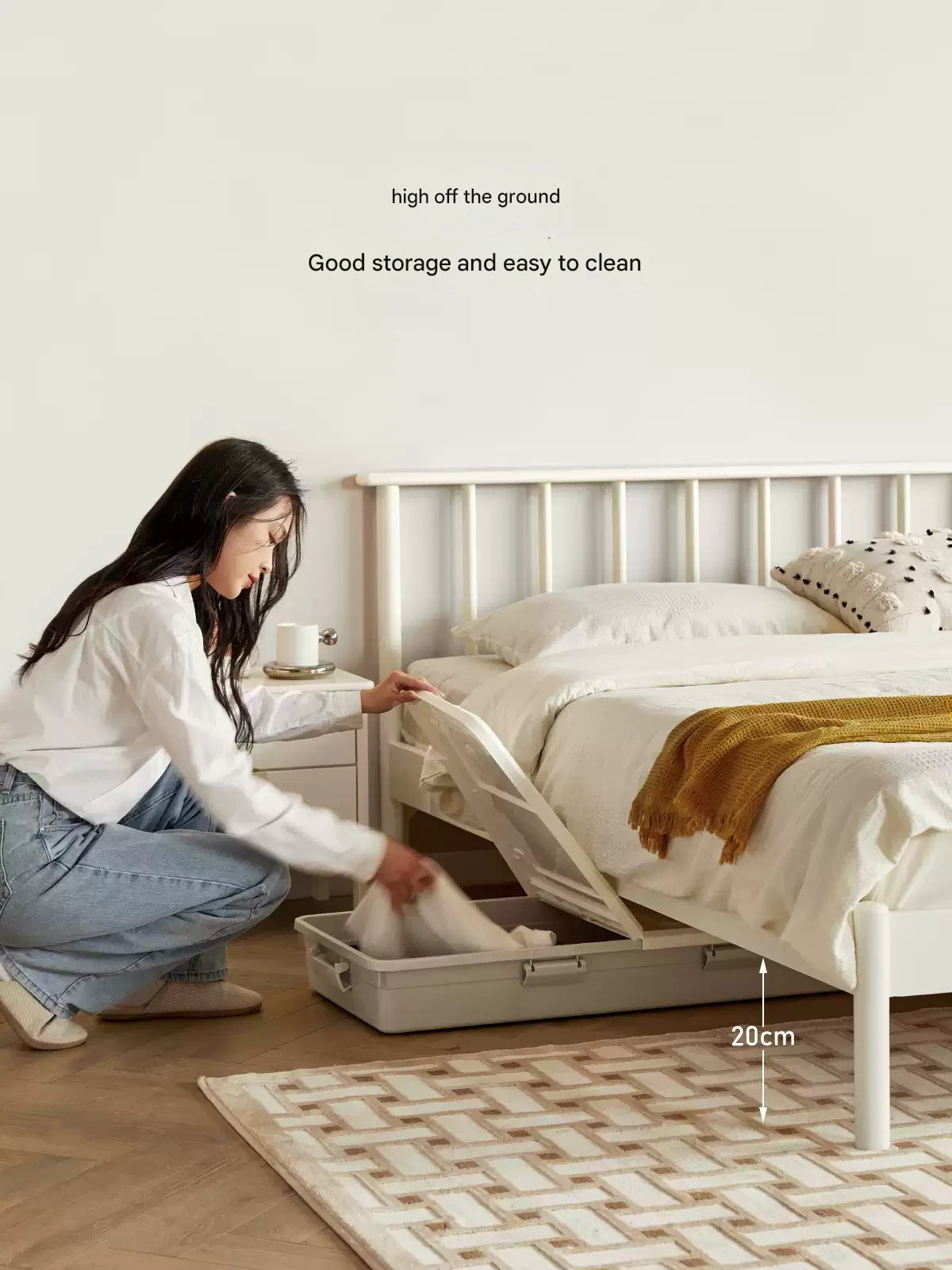 Pine Solid Wood Bed Nordic Light Luxury White Bed