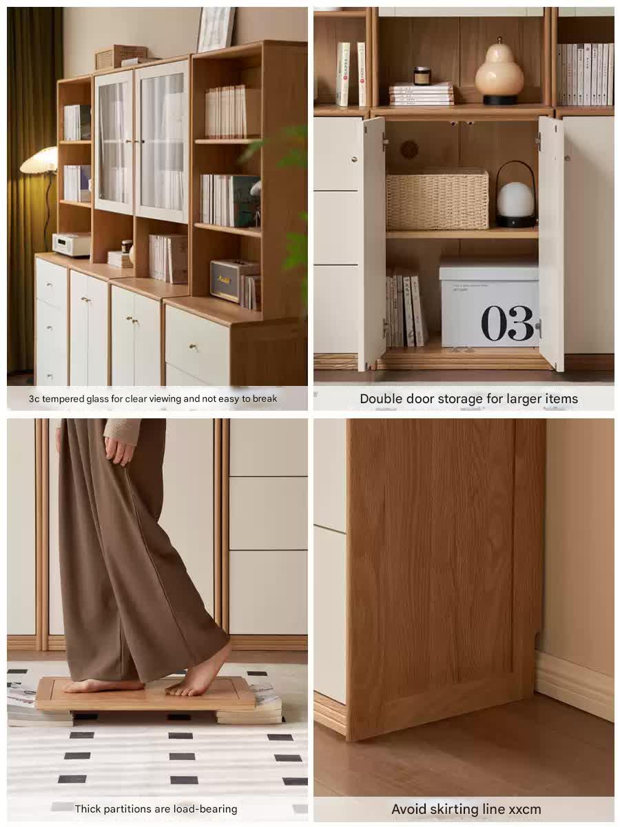 Solid Rubberwood, Oak Solid Wood Combination Bookcase.