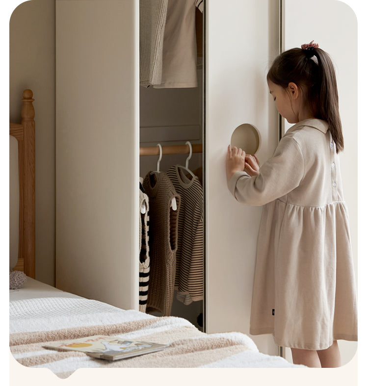 Birch Solid Wood Children's Wardrobe Cream Sliding Door