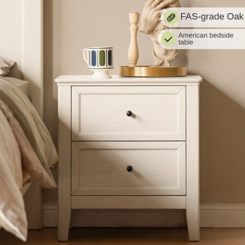 Oak Solid Wood Nightstand Cream American