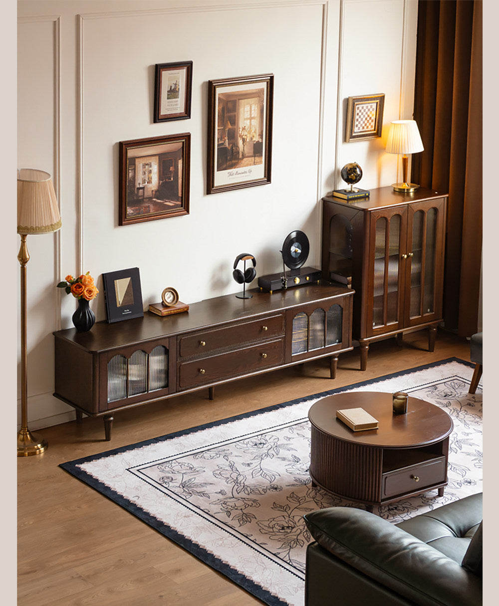 Ash Solid Wood TV Stand with American Retro Design and Tall Storage Cabinet
