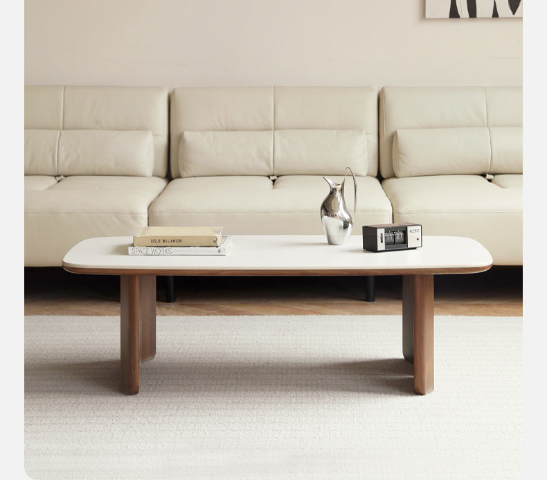 Rubber, Black Walnut, Сherry Solid Wood Rock Plate Coffee Table