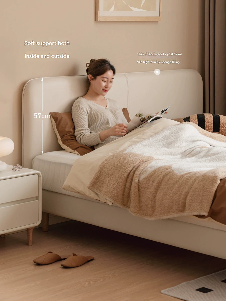 Fabric, Eco-friendly Cloud Leather Edge-Flush Cream Upholstery Bed