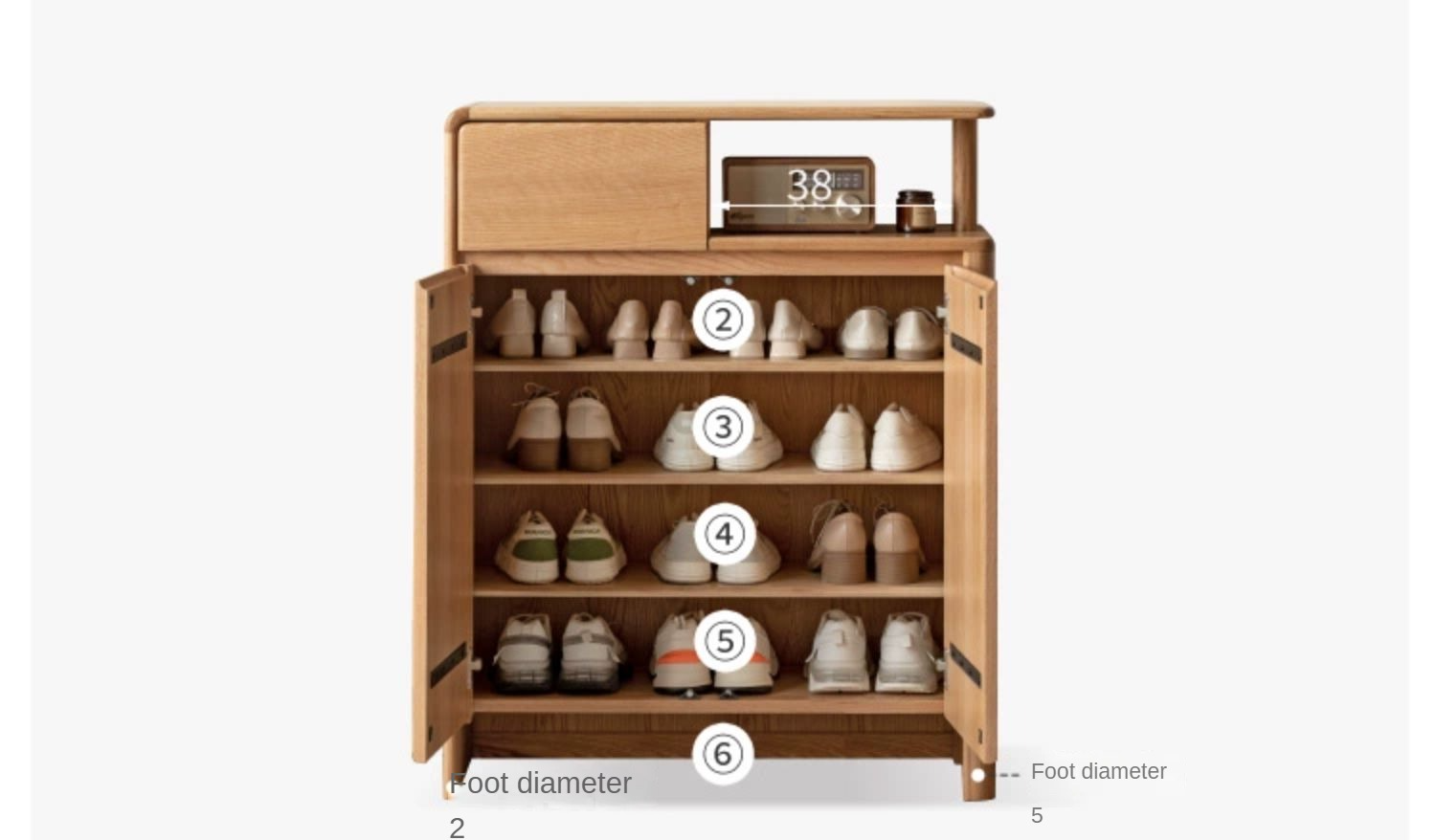 Oak, Rubberwood Solid Wood Partition Shoe Cabinet