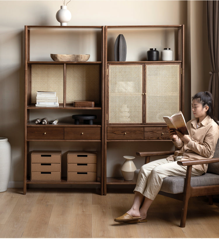 Black Walnut Solid Wood Bookshelf Display Cabinet Simple Bookcase