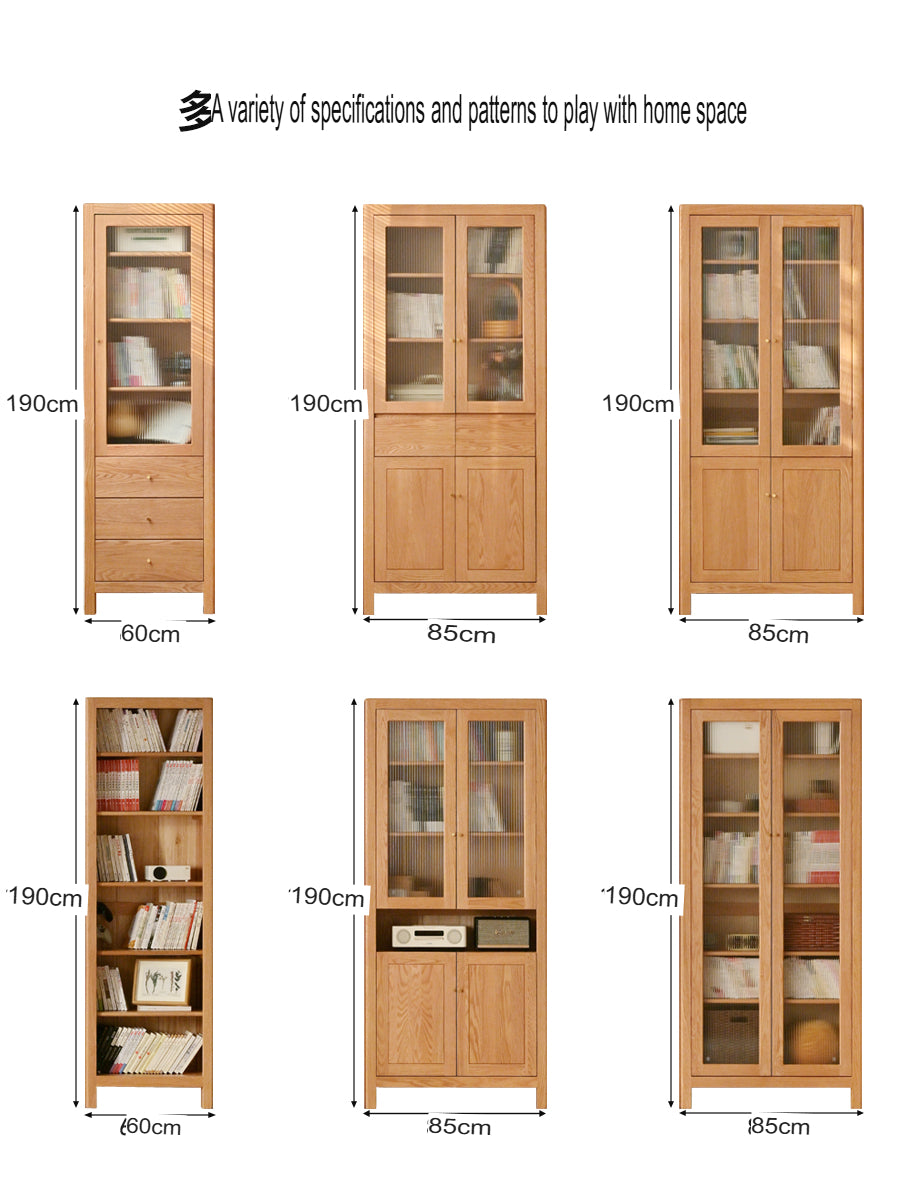 Oak, Solid Rubberwood Modern Minimalist Combination Bookcase