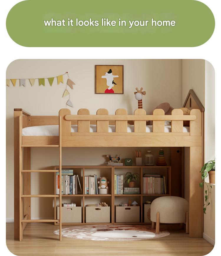 Beech Solid Wood Multi-functional High Bed, Loft Bed