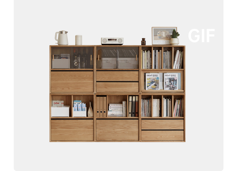 Ash, White Ash, Oak Solid Wood Combination Module Bookcase))