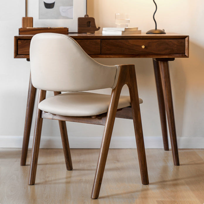 Set 4 pcs Black Walnut, Oak Solid Wood, Solid RubberWood Organic Leather, Fabric Armchair