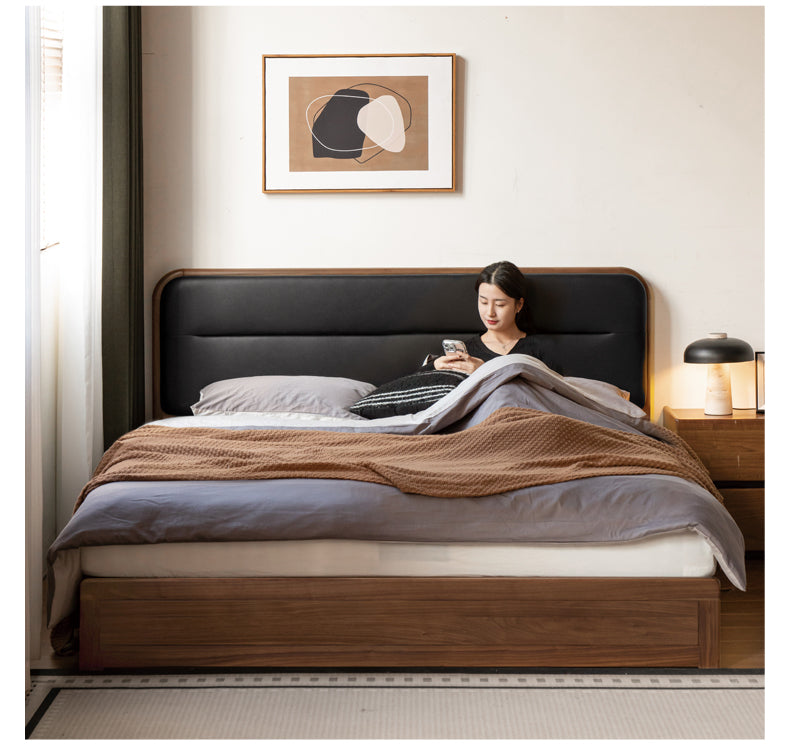 Black walnut solid wood storage box bed technology cloth soft back