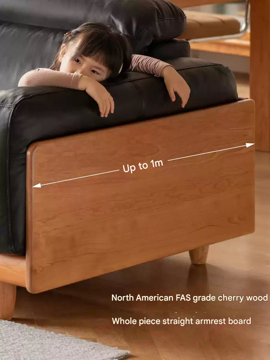 Cherry Wood Solid Wood Modern Leather Sofa