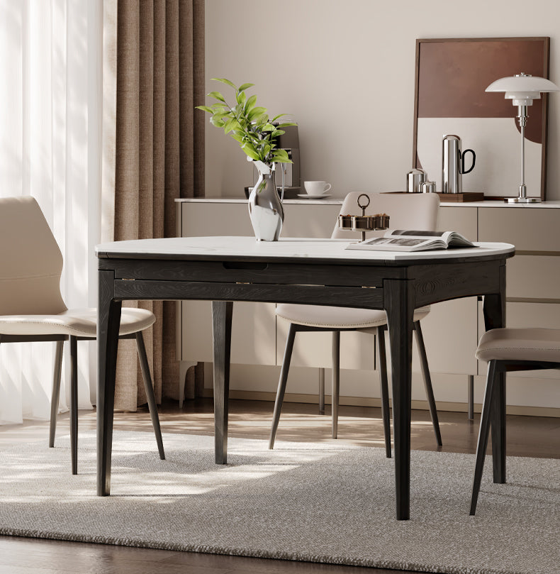 Oak Solid Wood Light Luxury Rock Slab Folding Dining Table